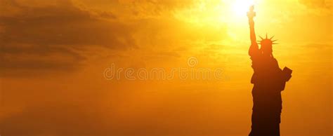 Statue of Liberty Silhouette on Sunset Background. American Holiday Concept. USA. Stock Photo ...