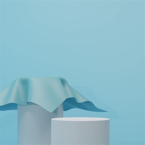 Premium Psd 3d Render Empty White Podium With Blue Cloth