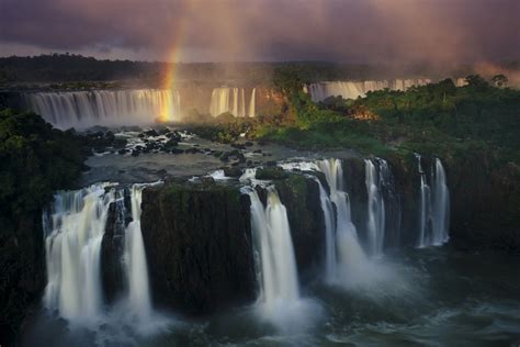 Waterfalls And Green Trees Iguazu Falls Waterfall River Rainbows HD