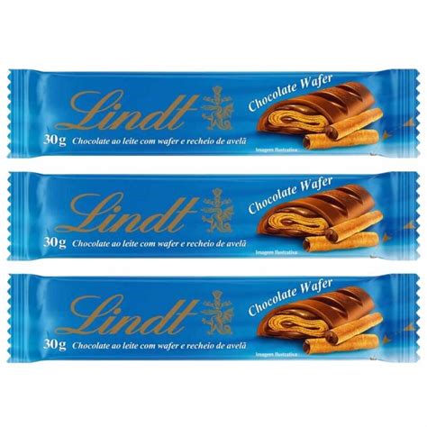 Chocolate Lindt Barra Wafer Avelã 3 Barrinhas de 30g