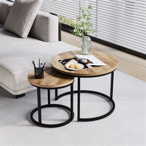 Semiocthome Modern Nesting Coffee Table Set Of 2 Wood Top End Table Side Table For Living Room