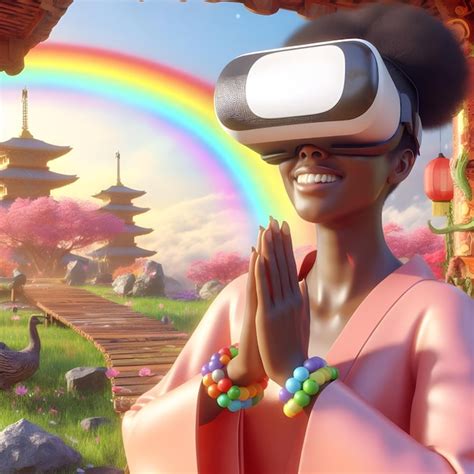 Premium Ai Image A Happy Black Women Wearing A Vr Headset In A