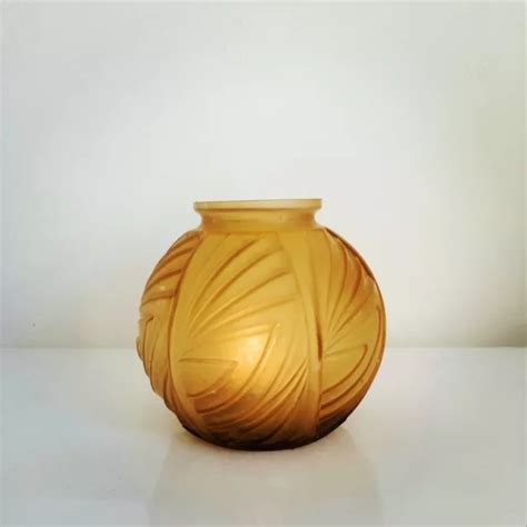 VASE BOULE EN Verre Ambré Soufflé Pressé Moulé Signé Art Déco 1930 éra