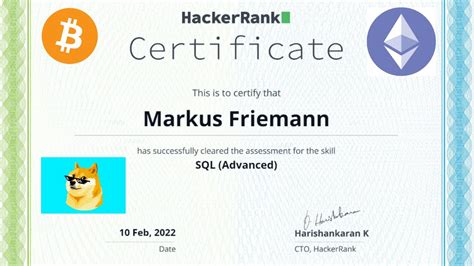 SQL ADVANCED Certification Part 1 On Hackerrank Crypto Market