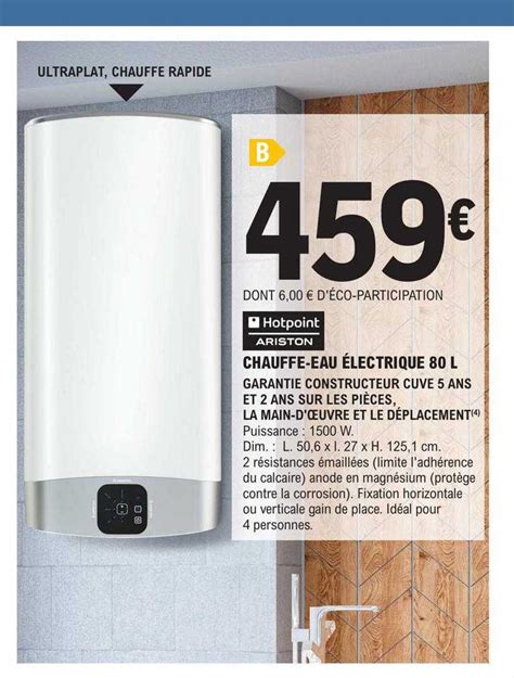 Promo Chauffe eau électrique 80l Hotpoint Ariston chez E Leclerc Brico