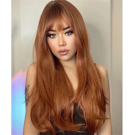 Hair Long Auburn Copper Ginger Curly Wig With Bangs Poshmark