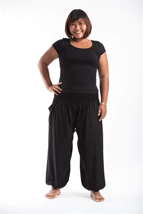 Plus Size Solid Color Womens Harem Pants In Black