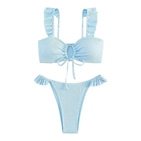 Skfvkab Sexy Split Triangle Band Pure Colored Leaf Printing Bikini Swimwear Split Swimwear Hand