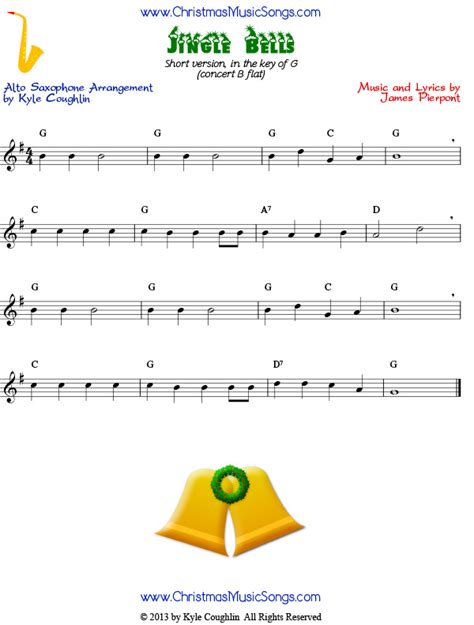 Jingle Bells Easy Version Of Free Sheet Music For Alto Saxophone