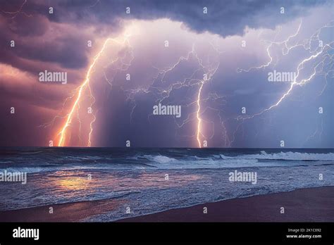 Tropical Storm With Powerful And Dangerous Lightning Strikes In The