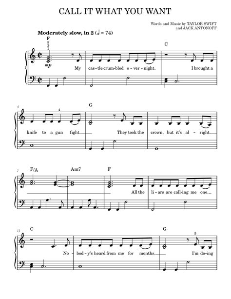 Call It What You Want Sheet Music For Piano By Taylor Swift Official