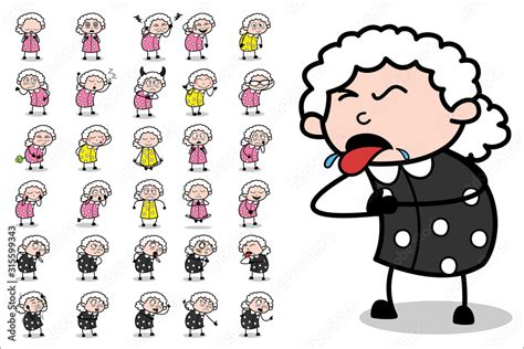 Vetor De Funny Cartoon Old Granny Character Set Of Concepts Vector