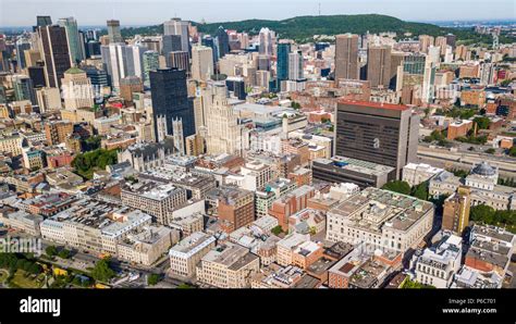 Aerial view of downtown and Old Montreal, Montreal, Canada Stock Photo ...