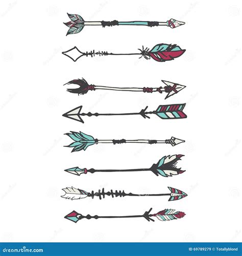 Flechas Dibujadas Mano Del Boho Con La Decoración Tribal Ilustración