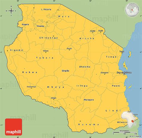 Savanna Style Simple Map Of Tanzania Single Color Outside