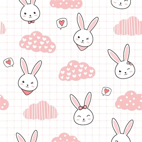 Premium Vector Cute Rabbit Bunny Cartoon Doodle Seamless Pattern