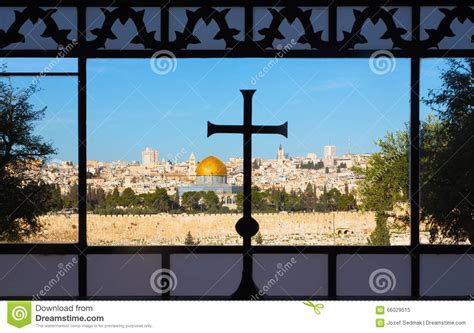 Jerusalem Outlook From The Window Of Dominus Flevit Church On Mount