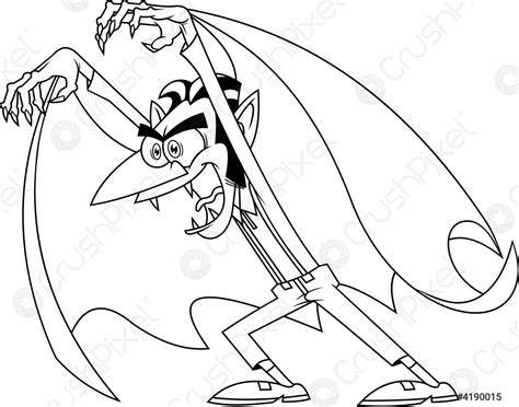 Outlined Scary Vampire Cartoon Character Attacking With Hands Up