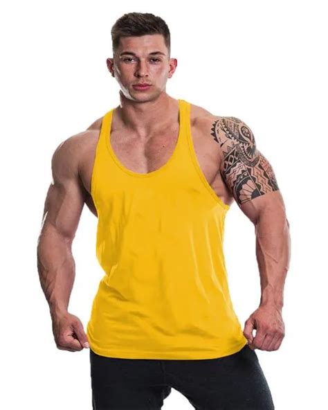 Buy The Blazze Mens Yellow Cotton Tank Tops Muscle Gym Bodybuilding