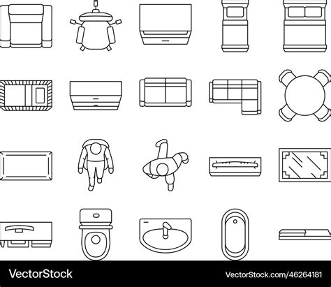 Floor Plan Interior Furniture Icons Set Royalty Free Vector