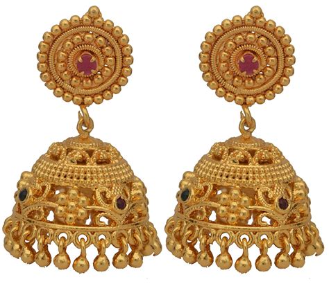 Buy Traditional Gold Jhumkas Design White And Ruby Stone Gram Gold