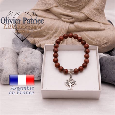 Bracelet En Pierre Naturelle De Jaspe Rouge Finitions Charms Alliage