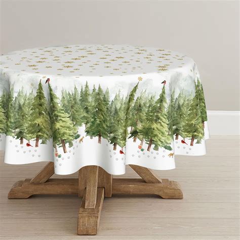 Horaldaily Christmas Tablecloth 6060 Inch Round Golden Snow Trees