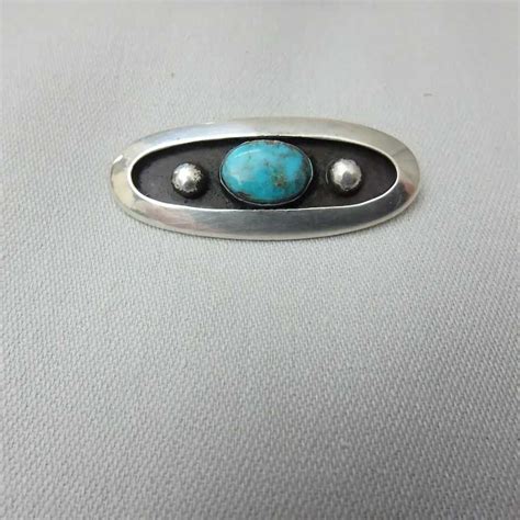 Vintage Signed Navajo Sterling Silver Turquoise Ova Gem