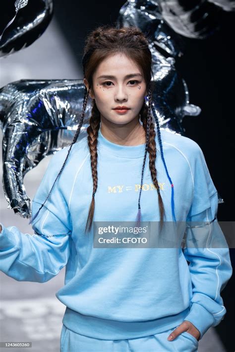 shanghai china september   actress bai lu wears  blue
