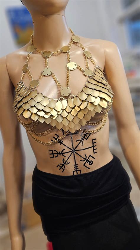 Scalemail Armor Cosplay Lingerie Carnival Bikini Top Festival Outfit Chainmail Rave Outfit Or