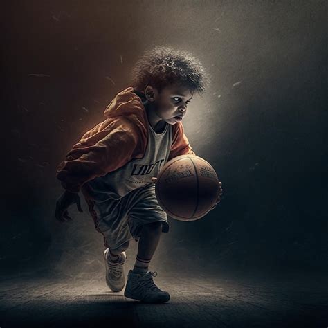 Boy playing basketball dark background image Ai generated art | Premium ...