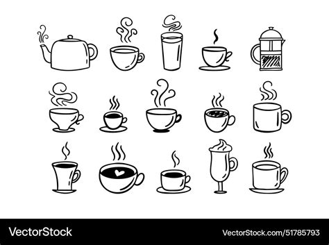 Hand Drawn Hot Drinks Set Doodle Coffee Cups Vector Image