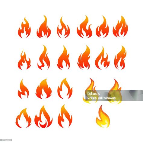 Desain Gambar Vektor Set Ikon Api Atau Api Pada Latar Belakang Putih ...