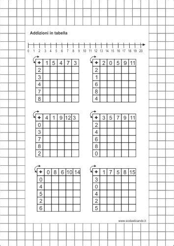Classe Prima Matematica Addizioni E Sottrazioni In Tabella Schede Da