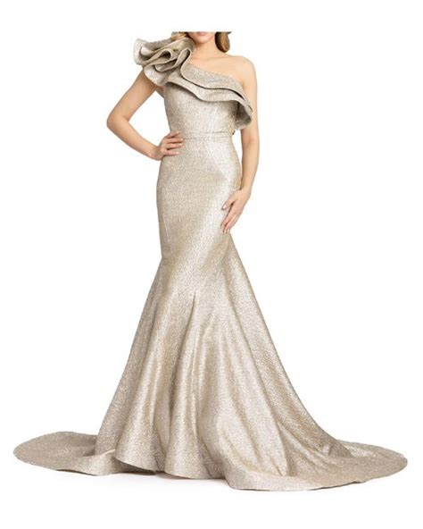 Mac Duggal Metallic One Shoulder Evening Dress In White Lyst