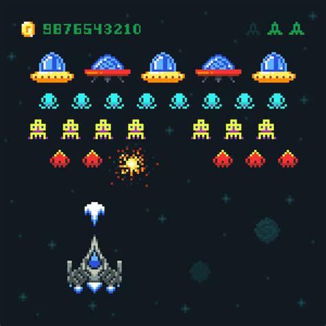 Premium Vector Retro Space Arcade Game Invaders Spaceship Pixel Images