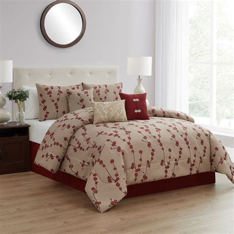 Mainstays Aaroon Red Floral Polyester 7 Piece Comforter Set Fullqueen