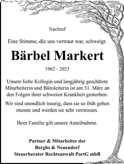 Traueranzeigen Von B Rbel Markert Trauer Und Gedenken