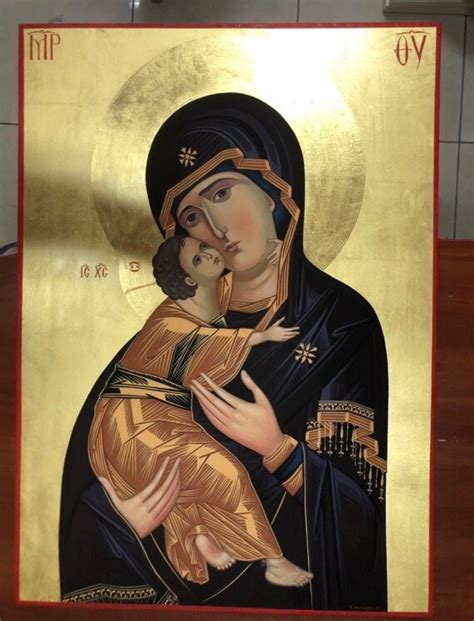 The Sweet Kissing Of Virgin Mary Hand Painted Byzantine Icon Etsy