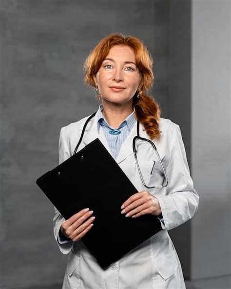 Free Photo Front View Of Female Doctor Holding Clipboard