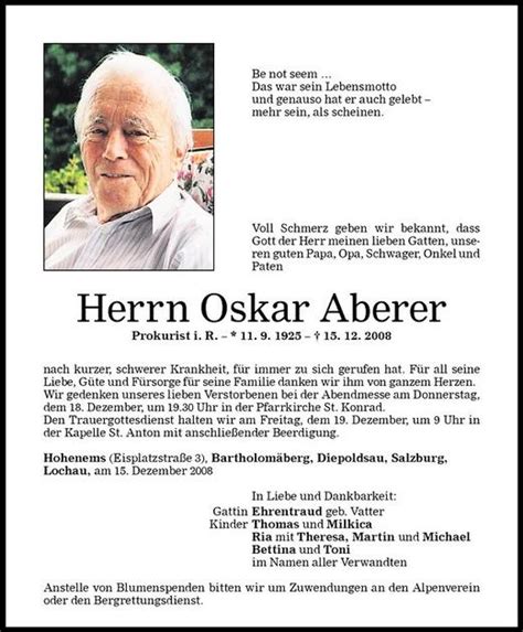 Todesanzeigen Von Oskar Aberer Todesanzeigen Vorarlberger Nachrichten