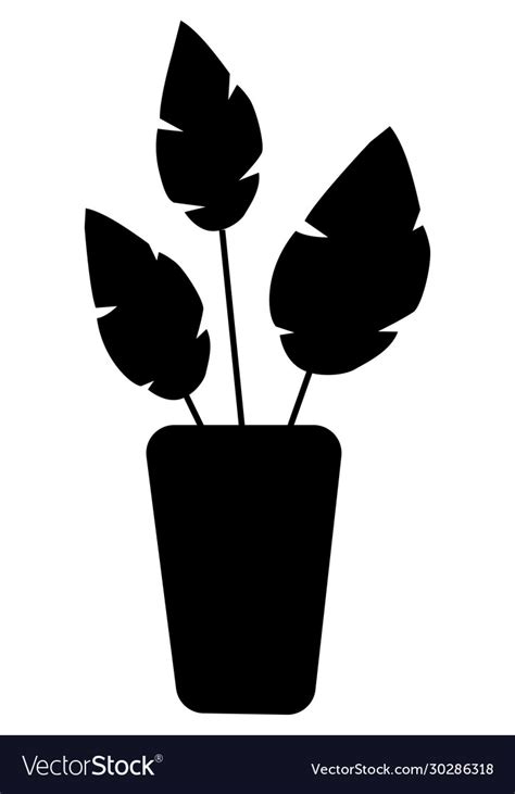 Silhouette A Flower Pot With A Plant Large Vector Image