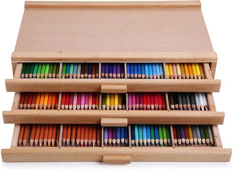 Vencer 3 Drawer Wood Art Storage Box For Pencil Pen Pastel Marker Set