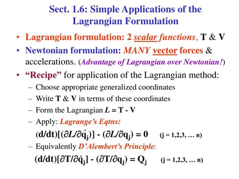 PPT Sect 1 6 Simple Applications Of The Lagrangian Formulation