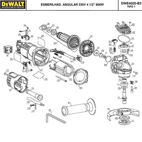 VISTA EXPLODIDA PEÇAS P ESMERILHADEIRA DEWALT DWE4020 B2 TIPO 1 220V