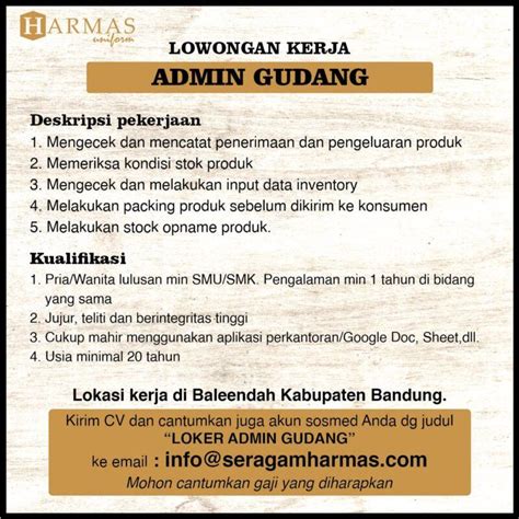 Loker Terbaru Di Harmas Uniform Karirglobal Id