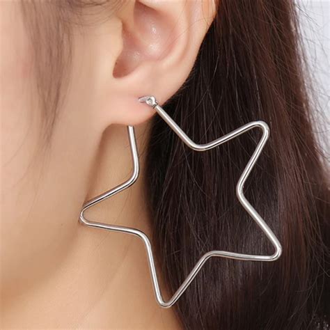 Aliexpress Buy Silver Earrings For Women Big Star Hoop Earing