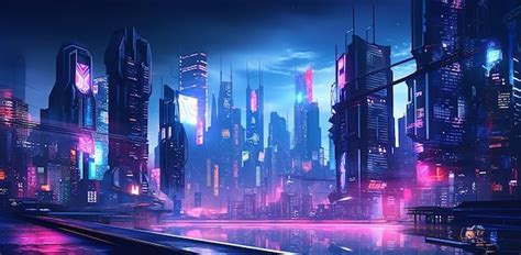 Un fondo de diseño de ciudad futurista cyberpunk Foto Premium