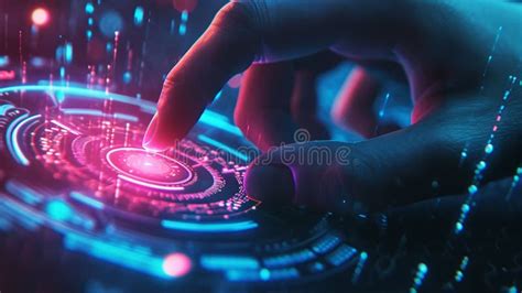 Hand Pressing Button On Futuristic Device Stock Illustration