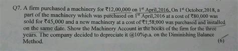 Q7 A Firm Purchased A Machinery 12 00 000 On 1st April 2016 On 1st